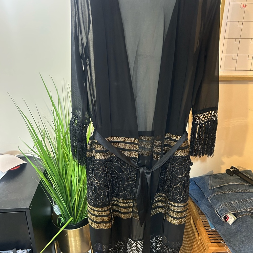 H&M Black Sheer Kimono with Gold Details
